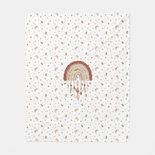 Boho Whimsical Bij & Aardse Regenboog Baby Fleece Deken (Voorkant)