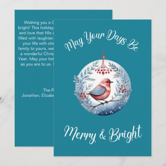  Boho Whimsical Bird Cool Blues Kerst Feestdagenkaart (Voorkant / Achterkant)