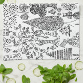 Boho Whimsical Bomen Zwart en Wit Patroon Theedoek (Gevouwen)