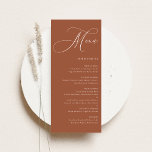 Boho Whimsical Calligraphy Terracotta Wedding Menu<br><div class="desc">Zet de toon voor uw receptie met deze aanpasbare trouwkaart met grillige kalligrafie en een schone, elegante lay-out. Ontworpen voor elk trouwthema of seizoen, voegt deze menukaart een doordachte finishing touch toe aan uw tafelinstellingen terwijl u gasten op de hoogte houdt van de maaltijd. Personaliseer de kaart met uw menuselecties...</div>