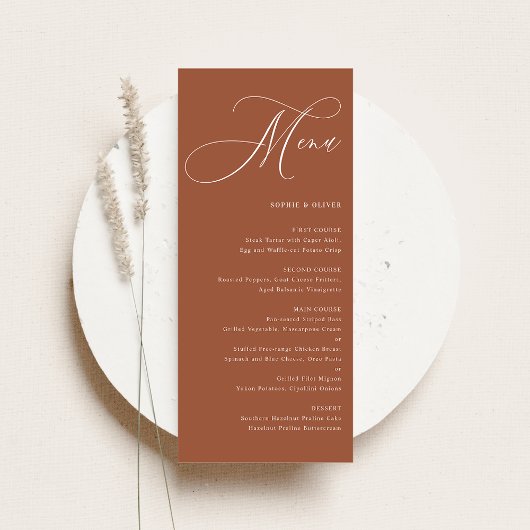 Boho Whimsical Calligraphy Terracotta Wedding Menu