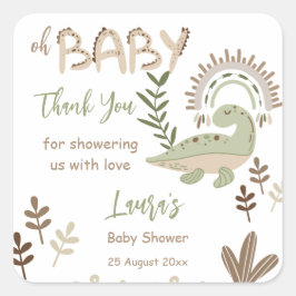 Boho whimsical dinosaur oh baby baby shower vierkante sticker