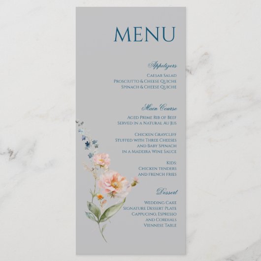 Boho Whimsical Floral Minimalistisch eenvoudig Menu (Voorkant)