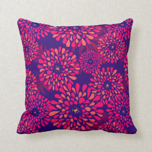 Boho Whimsical Floral Pattern Navy Fuchsia Kussen
