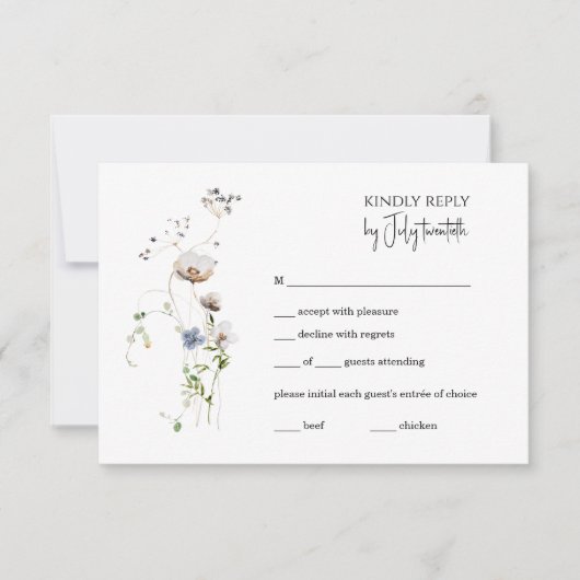 Boho Whimsical Floral RSVP-kaart, minimalistisch RSVP Kaartje (Voorkant)