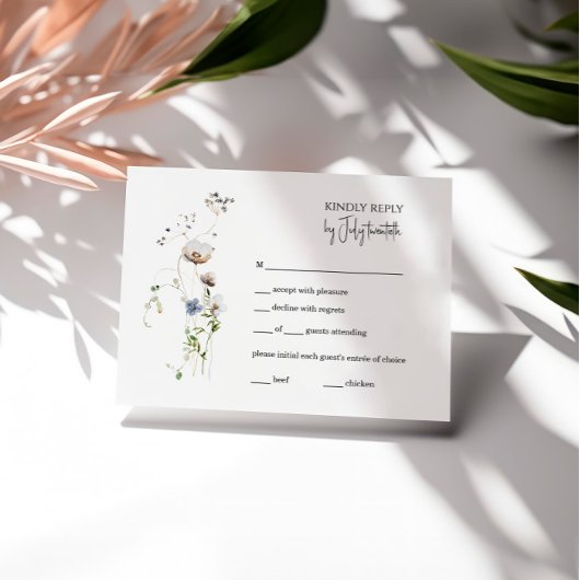 Boho Whimsical Floral RSVP-kaart, minimalistisch RSVP Kaartje