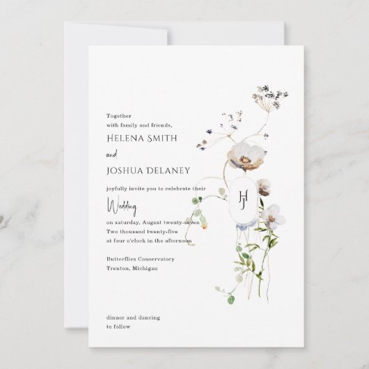 Boho Whimsical Floral Wedding Invitation – Elegant Kaart (Voorkant)