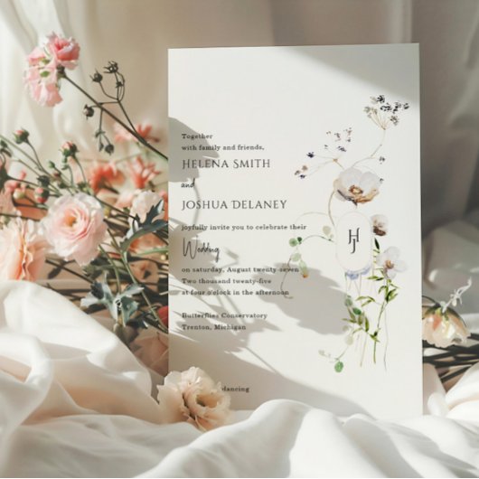 Boho Whimsical Floral Wedding Invitation – Elegant Kaart