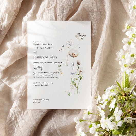Boho Whimsical Floral Wedding Invitation – Elegant Kaart