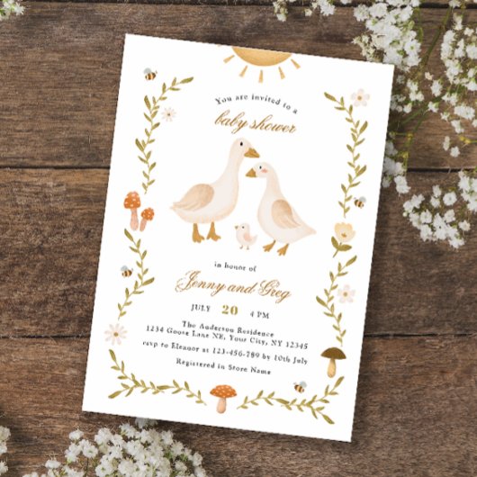 Boho Whimsical Goose Baby shower Kaart