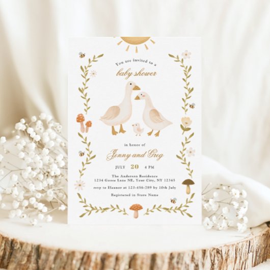 Boho Whimsical Goose Baby shower Kaart