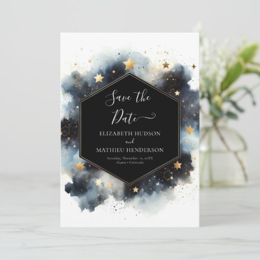 Boho Whimsical Hemelse bruiloft Save The Date (Staand voorkant)