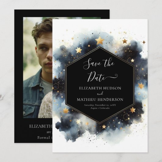 Boho Whimsical Hemelse bruiloft Save The Date (Voorkant / Achterkant)