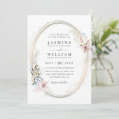 Boho Whimsical Krans Elegante QR Code Bruiloft Kaart (Staand voorkant)