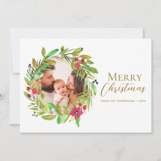 Boho Whimsical krans Vrolijk Kerstfeest Familie Fo Feestdagenkaart (Voorkant)