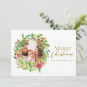 Boho Whimsical krans Vrolijk Kerstfeest Familie Fo Feestdagenkaart (Staand voorkant)