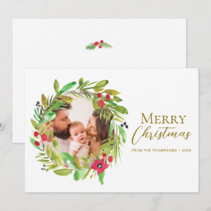 Boho Whimsical krans Vrolijk Kerstfeest Familie Fo Feestdagenkaart