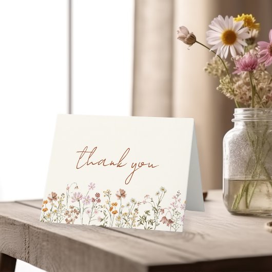Boho Whimsical Wilde Bloemen Bruidsdouche Bedankkaart