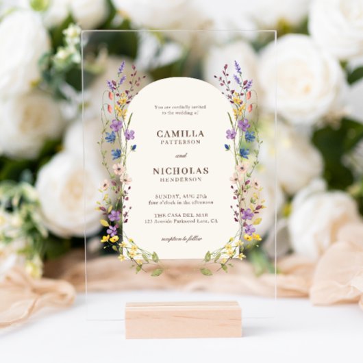 Boho Whimsical Wildflower Arch Wedding Acryl Uitnodigingen