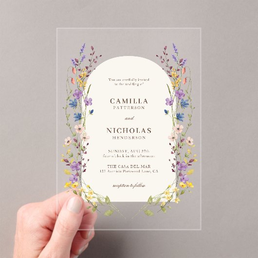 Boho Whimsical Wildflower Arch Wedding Acryl Uitnodigingen (Insitu (Draagbaar))