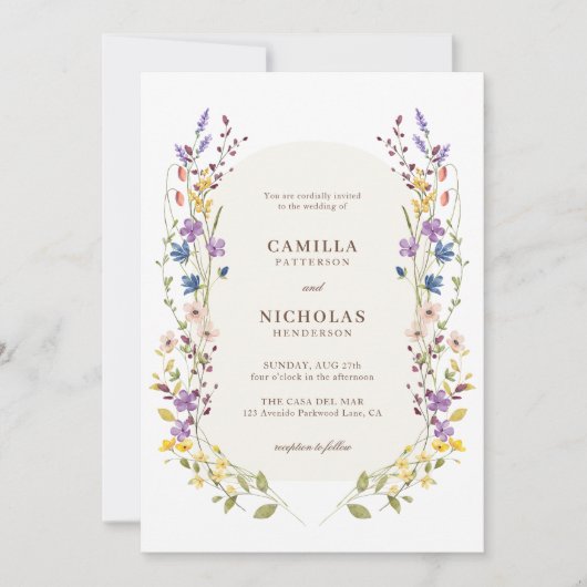 Boho Whimsical Wildflower Arch Wedding Invitation Kaart (Voorkant)