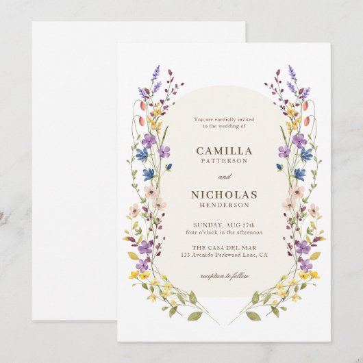 Boho Whimsical Wildflower Arch Wedding Invitation Kaart (Voorkant / Achterkant)
