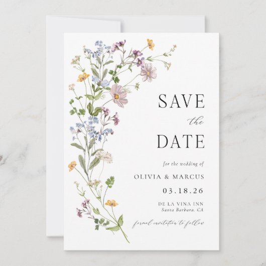 Boho Whimsical Wildflower Save The Date Uitnodigin Kaart (Voorkant)