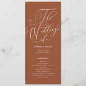 Boho Whimsische Kalligrafie Terracotta Bruiloft Programmakaart (Voorkant)