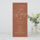 Boho Whimsische Kalligrafie Terracotta Bruiloft Programmakaart (Staand voorkant)