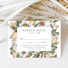 Boho White Bloemen & Groen RSVP met Maaltijd Keuze