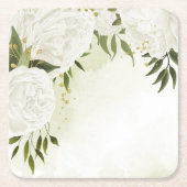 Boho white bloemen groene bladeren botanische kartonnen onderzetters (Voorkant)