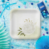 Boho white bloemen groene bladeren botanische papieren bordje (Feest)