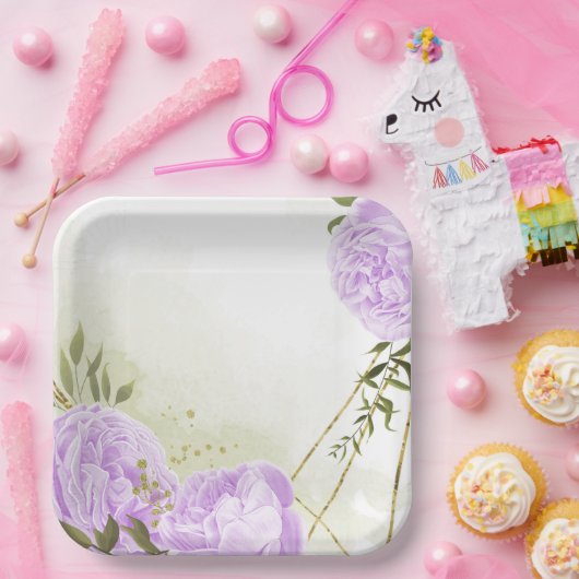 Boho white bloemen groene bladeren botanische papieren bordje (Feest)