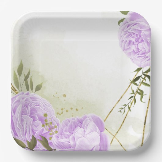 Boho white bloemen groene bladeren botanische papieren bordje (Voorkant)