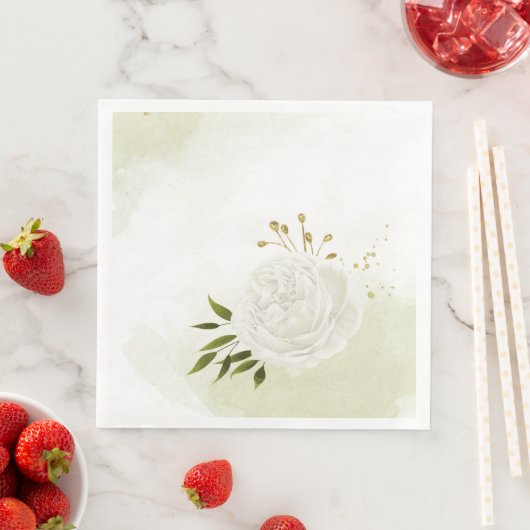 Boho white bloemen groene bladeren botanische servet (Insitu)