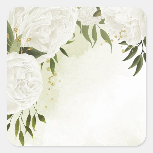 Boho white bloemen groene bladeren botanische vierkante sticker (Voorkant)