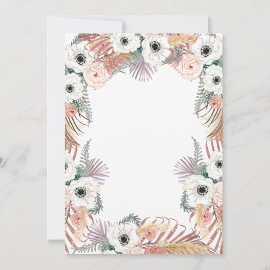 Boho White Blush Bloemen Palm Foliage Pampas Grass Kaart (Achterkant)