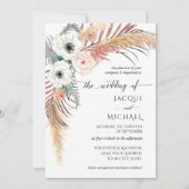 Boho White Blush Floral Pampas Grass Palm Foliage Kaart (Voorkant)