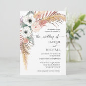 Boho White Blush Floral Pampas Grass Palm Foliage Kaart (Staand voorkant)