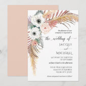 Boho White Blush Floral Pampas Grass Palm Foliage Kaart (Voorkant / Achterkant)