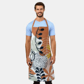 Boho White, Brown en Navy Leaves Schort (Gedragen)