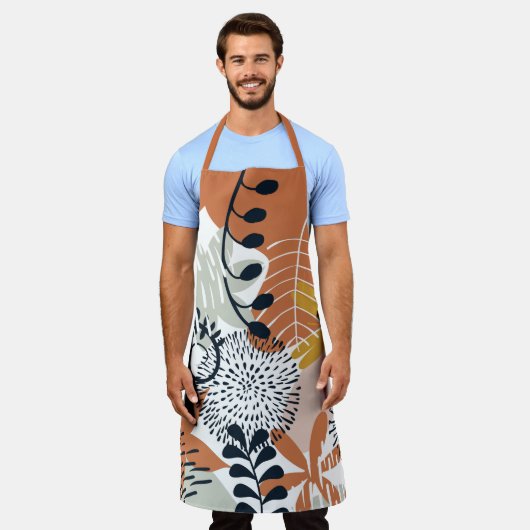 Boho White, Brown en Navy Leaves Schort (Gedragen)