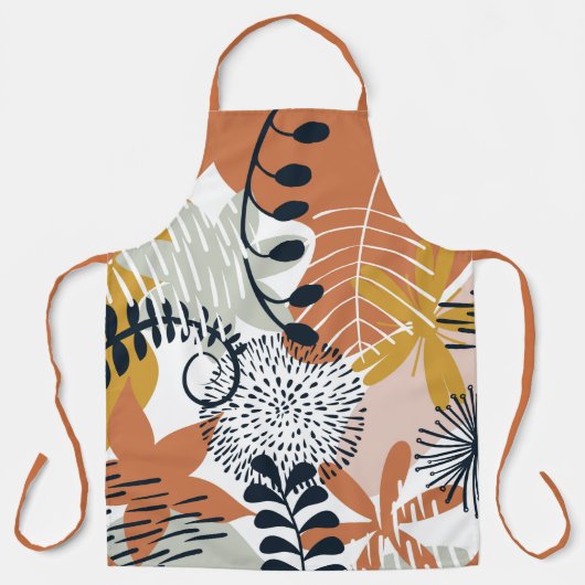 Boho White, Brown en Navy Leaves Schort (Voorkant)