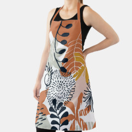 Boho White, Brown en Navy Leaves Schort