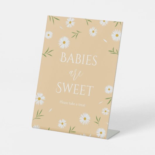 Boho White Daisies Baby's zijn snoep Reclamebord Met Voetstuk (Voorkant)