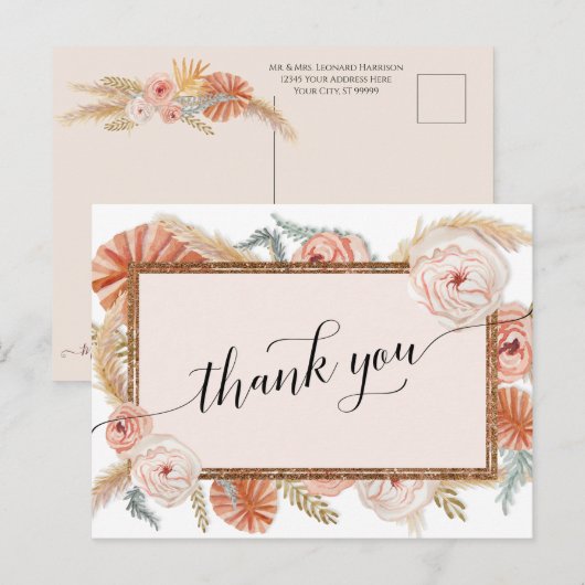 Boho White Elegant Floral Tropical Palm Pampas Briefkaart (Voorkant / Achterkant)