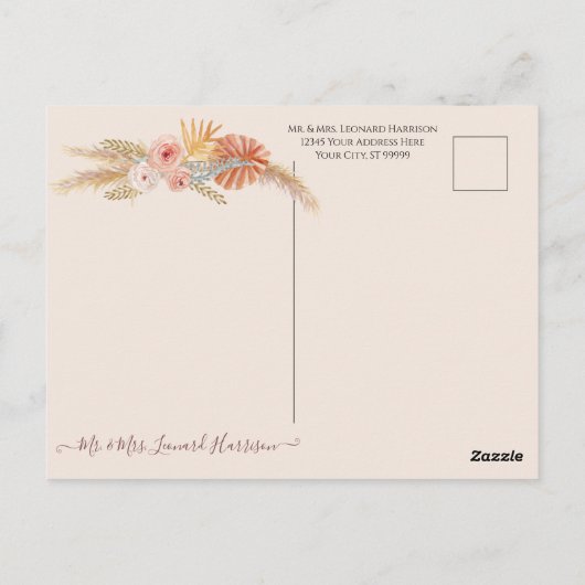 Boho White Elegant Floral Tropical Palm Pampas Briefkaart (Achterkant)