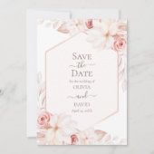 Boho White en Pink Roses Save the Date Kaart (Voorkant)