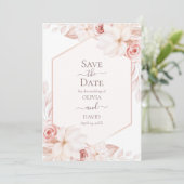 Boho White en Pink Roses Save the Date Kaart (Staand voorkant)