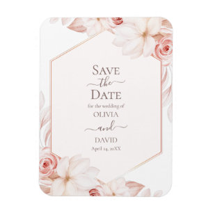 Boho White en Pink Roses Save the Date Kaart Magneet